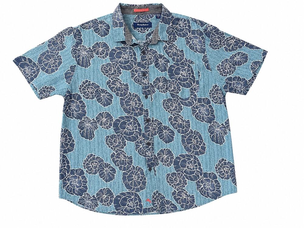 Tommy Bahama Blue Floral Tencel Cotton Blend XXL Button Down Shirt